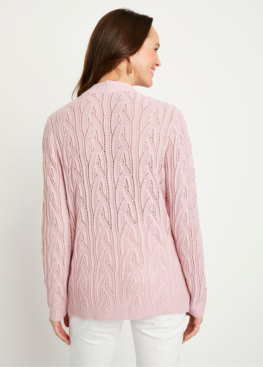 Gilet court boutonné ajouré Rose