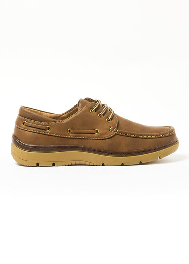 Chaussures bateau à lacets, simili cuir Camel