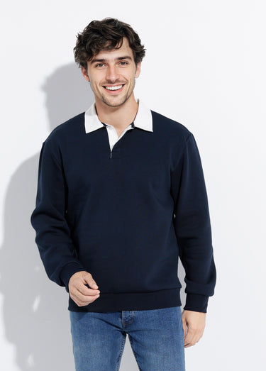Sweat shirt avec col polo contrasté Marine