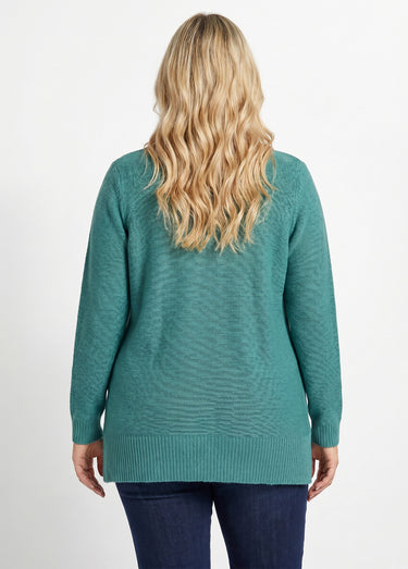 Pull-tunique jersey envers et torsades Emeraude