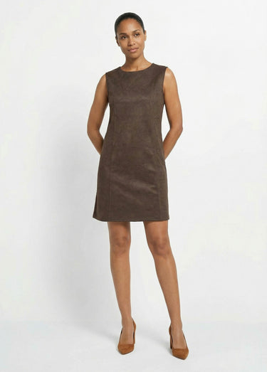 Robe chasuble suédine rebrodée col rond Chocolat