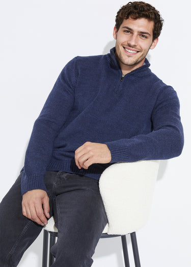 Pull col zippé chaud, laine majoritaire Marine