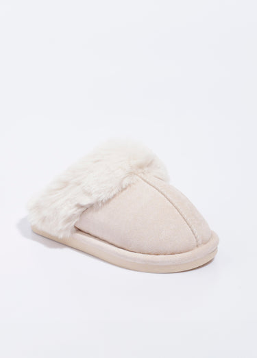 Chaussons mules avec fourrure synthétique Beige