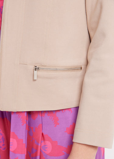 Veste courte zippée droite maille milano Sable