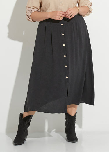 Jupe longue boutonnée taille élastiquée Noir