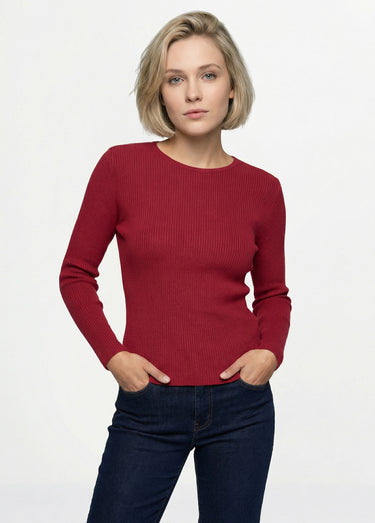 Pull chaud col rond laine mérinos Framboise