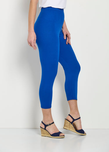 Legging court taille élastiquée extensible Uni Bleu
