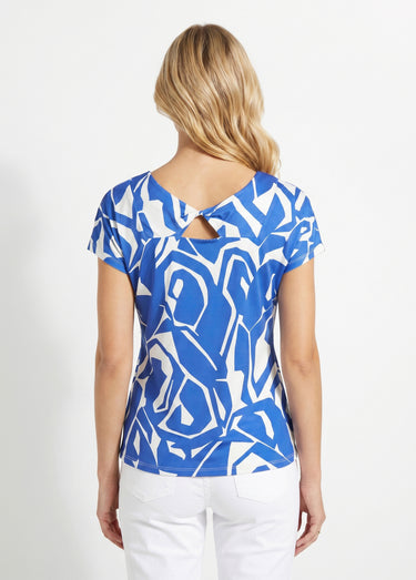 T-shirt droit court col V imprimé graphique Bleu / Blanc