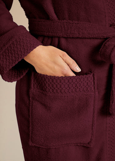 Peignoir éponge pur coton forme kimono Prune