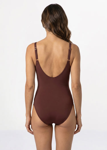 Maillot de bain 1 pièce détails lacés Marron