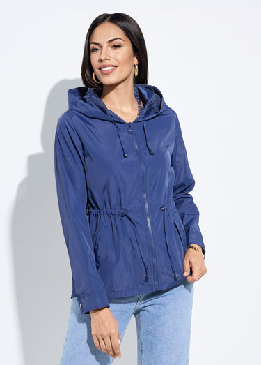 Coupe-vent capuche et taille resserrée Marine