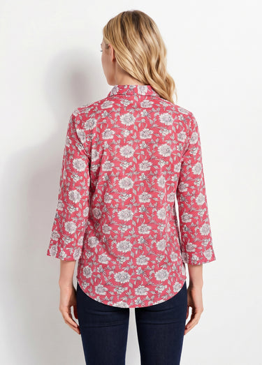 Tunique fluide longue évasée fleurie Rose / Blanc