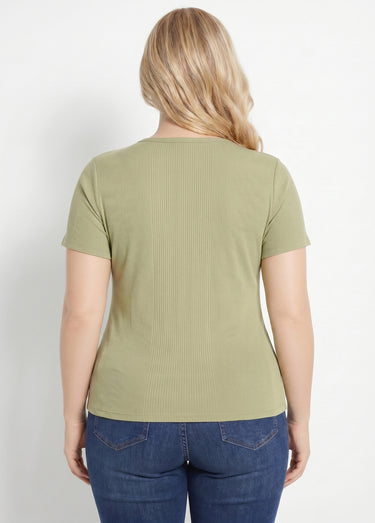 T-shirt coton côtelé col rond Kaki