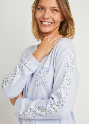 Pyjama manches longues coton interlock Bleu Imprime