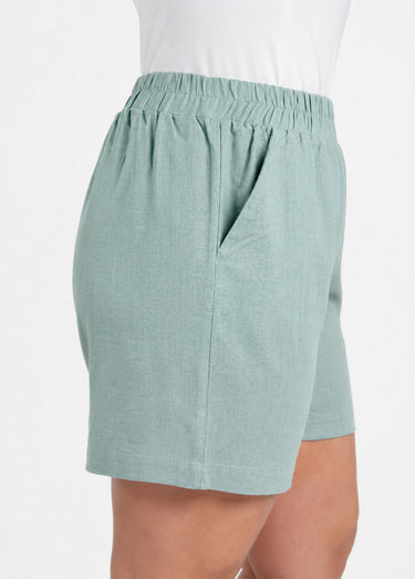 Short large élastiqué avec lin Vert