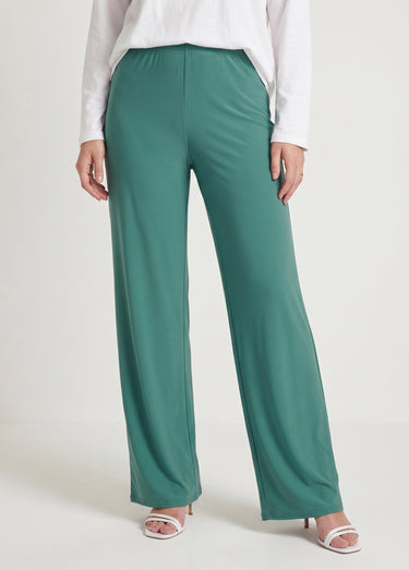 Pantalon fluide taille élastiquée maille Uni Vert