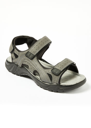 Sandales confortables cuir, 3 brides Gris