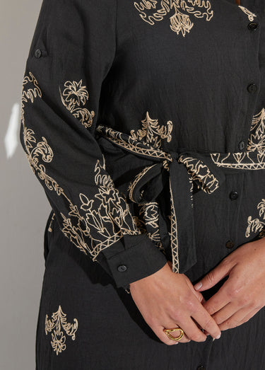 Robe chemisier à broderies contrastées Noir