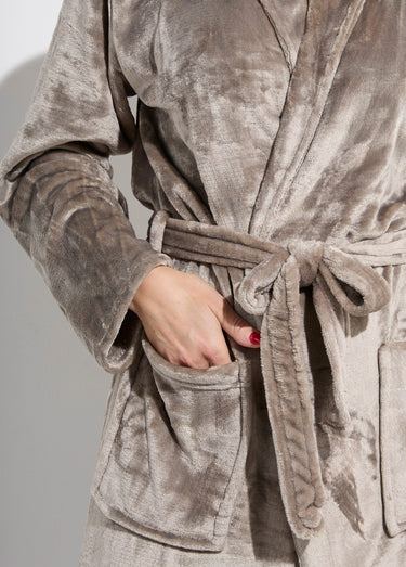 Peignoir long en polaire avec col châle Taupe
