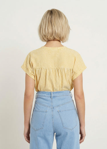 Chemisier à carreaux manches courtes kimono Blanc / Jaune