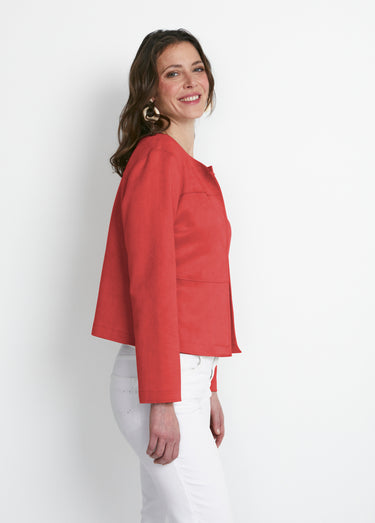 Veste sans col en tissu suédé Orange