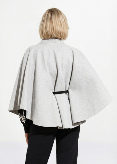 Manteau cape à ceinturer, col montant Gris Clair