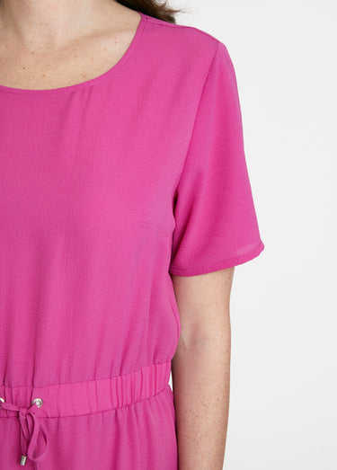Robe courte droite taille élastiquée Uni Fuchsia