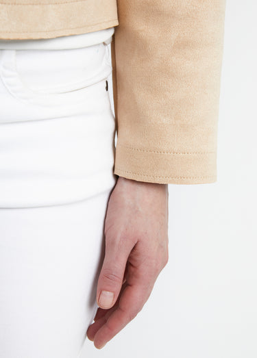Veste sans col en tissu suédé Sable