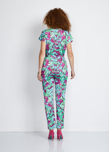 Combinaison pantalon maille extensible Vert/Fuchsia