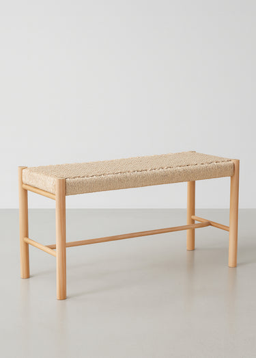 Banc en bois de peuplier, assise osier Naturel