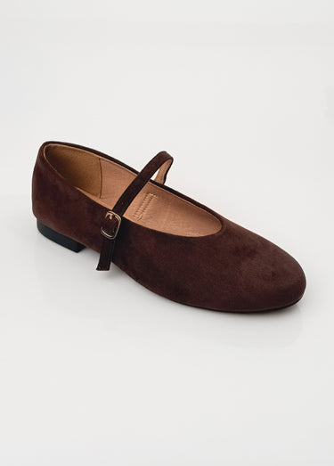 Ballerines babies plates façon cuir suédé Marron