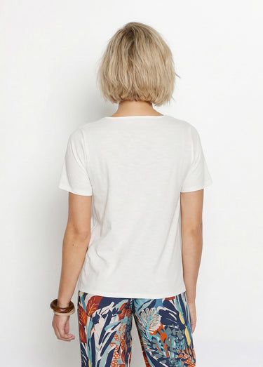 T-shirt coton maille flammée dentelle Blanc