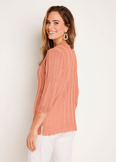 Cardigan boutonnée long ajouré Abricot