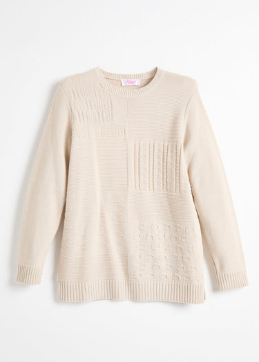Pull-tunique col rond manches longues Beige