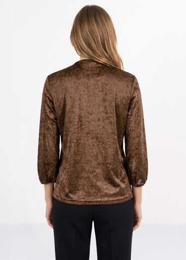 Tunique velours avec strass et col V Marron