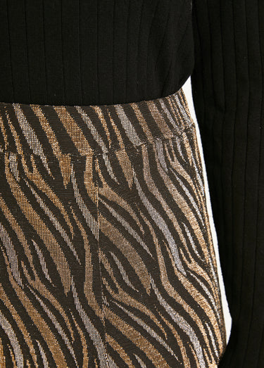 Jupe évasée mi longue maille brilante jacquard Noir/Cuivre