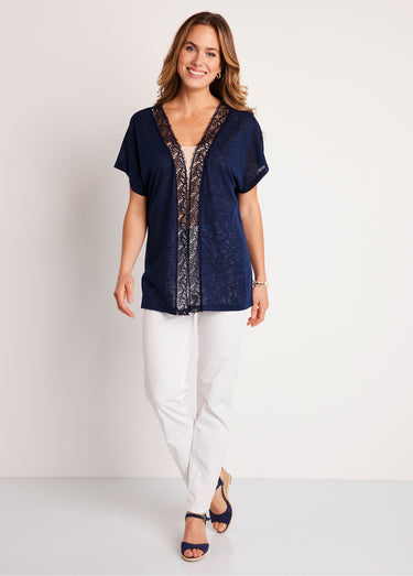 Gilet long manches courtes uni Marine