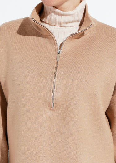 Pull court avec col montant zippé Taupe