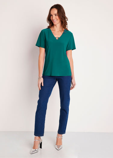 T-shirt manches courtes uni ou imprimé Uni Vert
