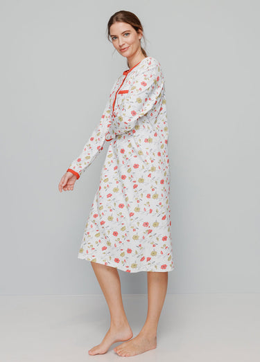 Chemise de nuit boutonnée coton imprimé mi longue Rubis