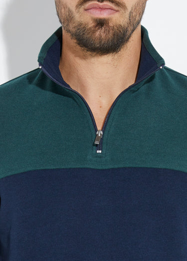 Pull bicolore doux, col montant 1/2 zip Vert