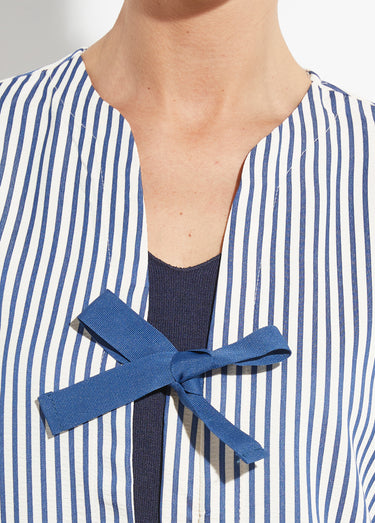 Blouse manches 3/4 avec noeuds fantaisie Bleu / Écru