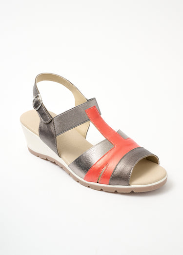 Sandales cuir largeur confort Orange/Bronze