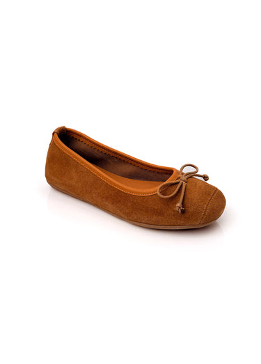Ballerines plates élégantes, cuir nubuck Camel