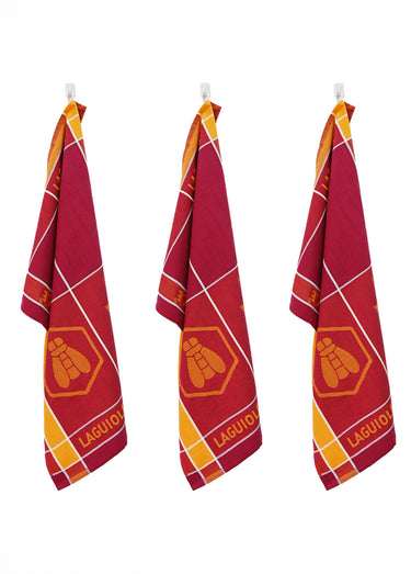 Lot de 3 torchons jacquard assortis, Tartans 1O Orange