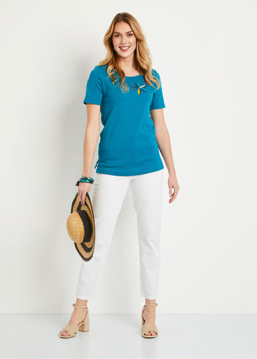 T-shirt droit long manches courtes Aqua