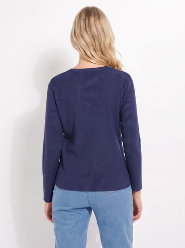 Cardigan boutonné maille côtelée unie Marine