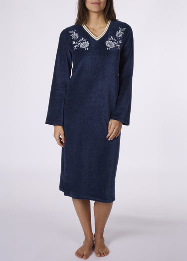 Chemise de nuit longue en velours chaud Bleu Chine