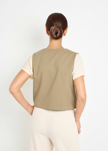 Gilet sans manches brodé style scandinave Kaki