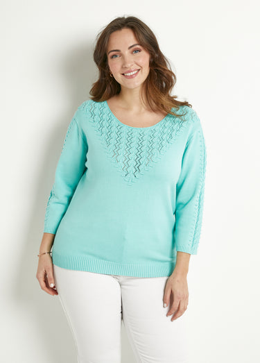 Pull doux uni col rond maille fantaisie Aqua